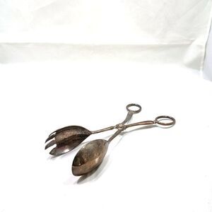 Vintage EP Zinc Alloy Silver Plated Salad Tongs Serving Tongs Made in Italy